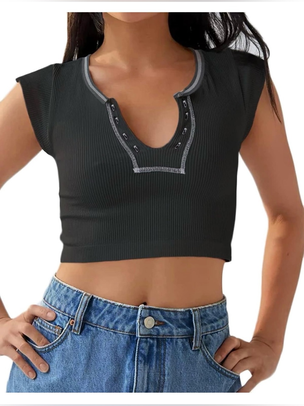 Pink Crop Top Size Medium Beumissy Short Sleeve Ribbed Knit New FAST SHIPPING - Picture 3 of 6